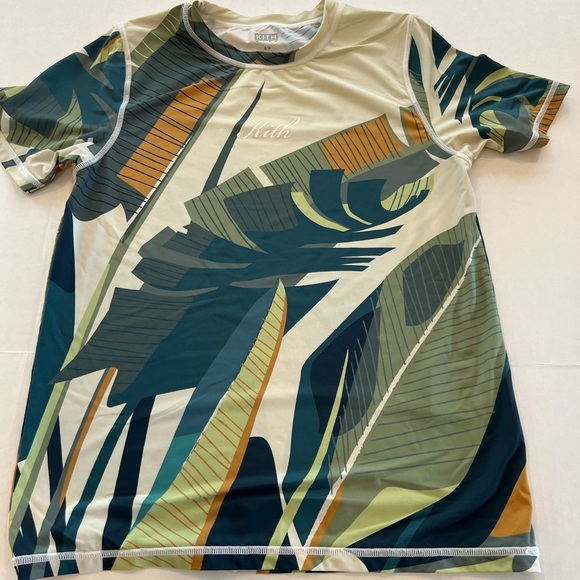 Kith Other - Kith Kid’s Rash Guard Swim Shirt Size 8-9 Tropical Pattern Short Sleeve Green